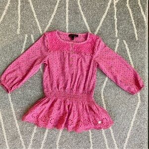 Juicy Couture Hot Pink Flora Blouse with Peplum and Eyelet Lace Size 4